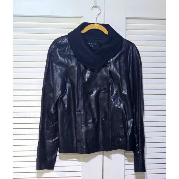 Theory Women's Black Lamb Leather Double-Breasted Moto Jacket Size M 2752 - Picture 9 of 12